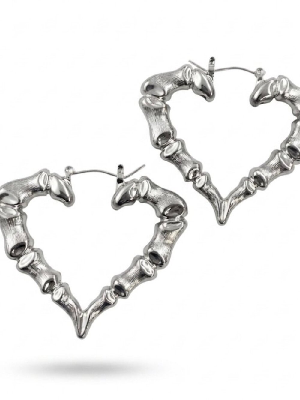 heart silver plated bamboo earring 2" inches
